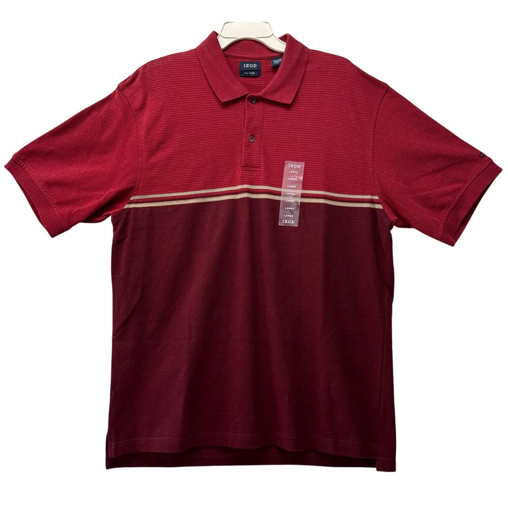 IZOD Cap Martin Cotton Pique Silk Wash Men's Polo Shirt Size L Maroon Block NWT